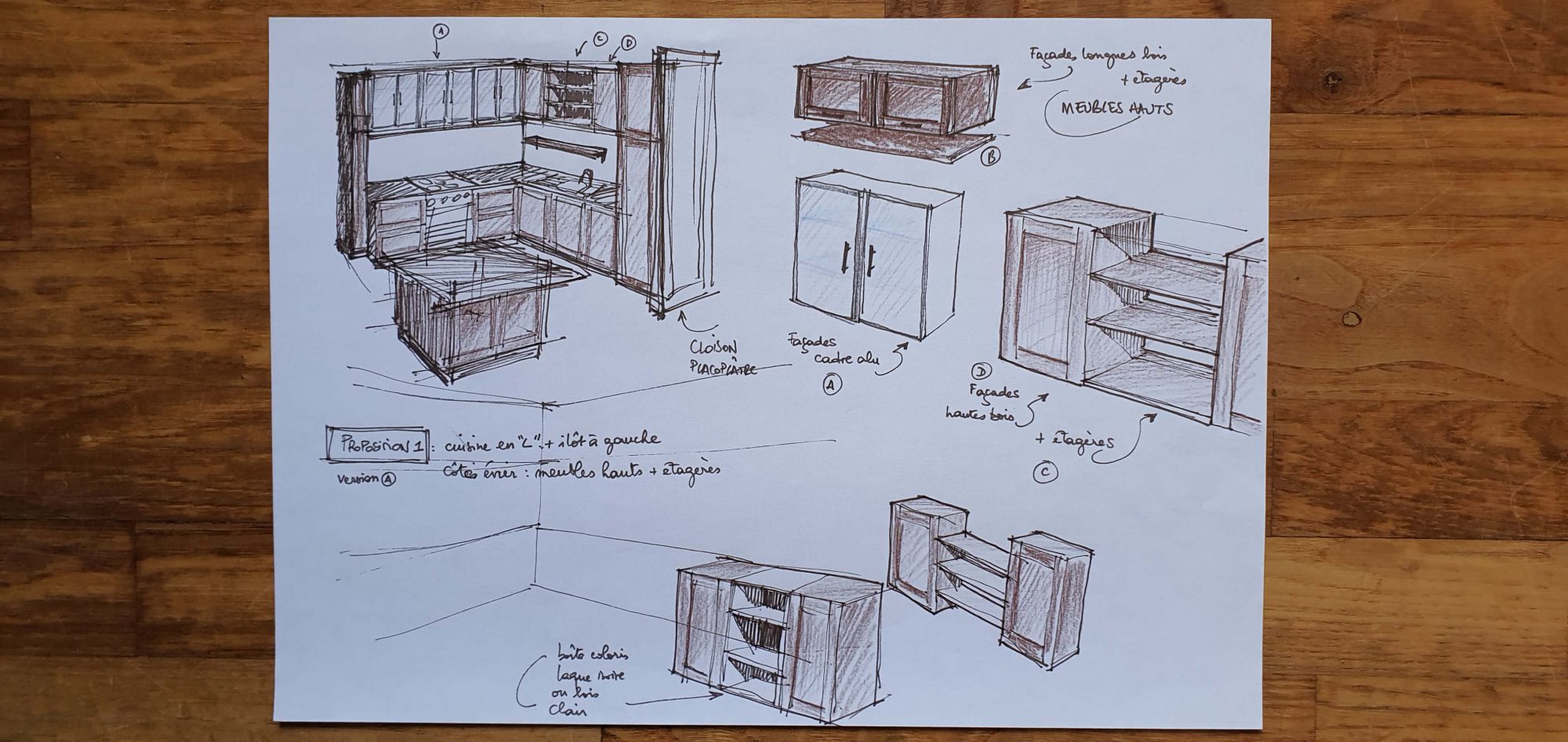 conception, fabrication et pose d'une cuisine portes chêne et aluminium