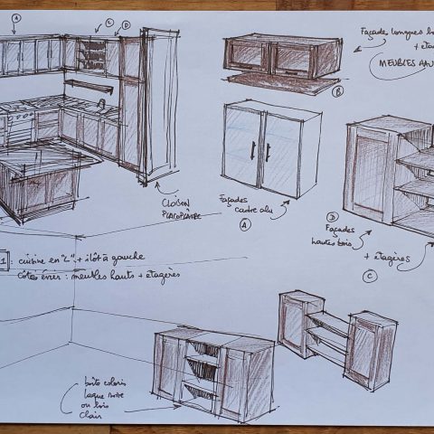 conception, fabrication et pose d'une cuisine portes chêne et aluminium